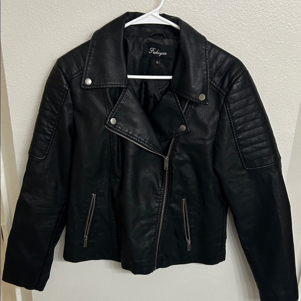 Faux Leather Black Biker Jacket